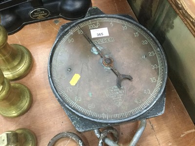 Lot 365 - Set of brass postal scales by T. J & J. Smith, together with a set of Salter drop scales, another set of Salter scales and collection of weights