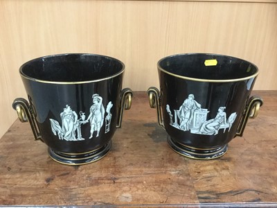 Lot 366 - Pair of Victorian Etruscan revival jardineres with moulded ring handles (2)