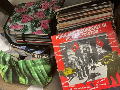 Lot 187 - One crate and two bags of mixed LP records and 12 inch singles (approximately 175 in total) including Punk and Disorderly 3 compilation, Prefab Sprout, Japan, Tubeway Army, Hue and Cry, Billy Prest...