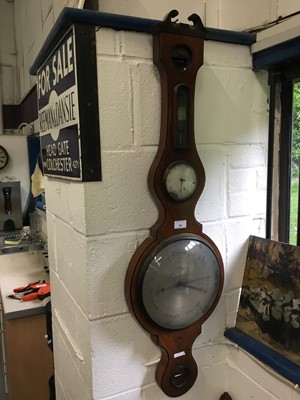 Lot 39 - 19th century banjo-shaped barometer thermometer in inlaid mahogany case