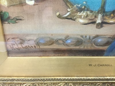 Lot 386 - 19th century, English School, W. J. Carroll, watercolour study- a still life of Roses, in glazed gilt frame