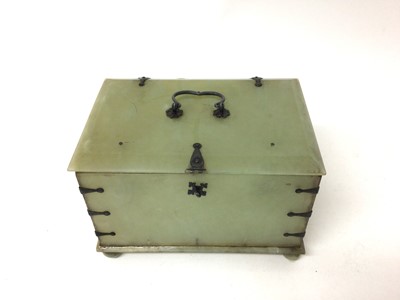 Lot 177 - Unusual 19th century steel-mounted jadeite casket, on four bun feet, 18cm across