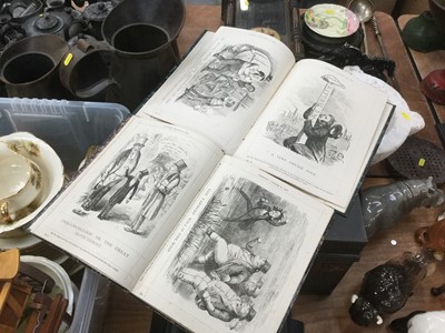 Lot 394 - Victorian Milners' patent strong box and key, together with two folios of Punch cartoons and a black slate clock