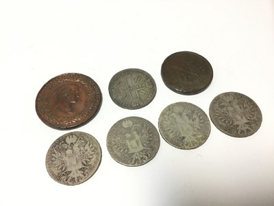 Lot 403 - World - Mixed coinage to include Russia Peter II silver Rouble 1729 (N.B. Obv: Edge bruise at 9 o'clock) otherwise AVF, Austria Maria Theresa silver Thalers 1780 x 4 VG-GF, a copper coin and medall...