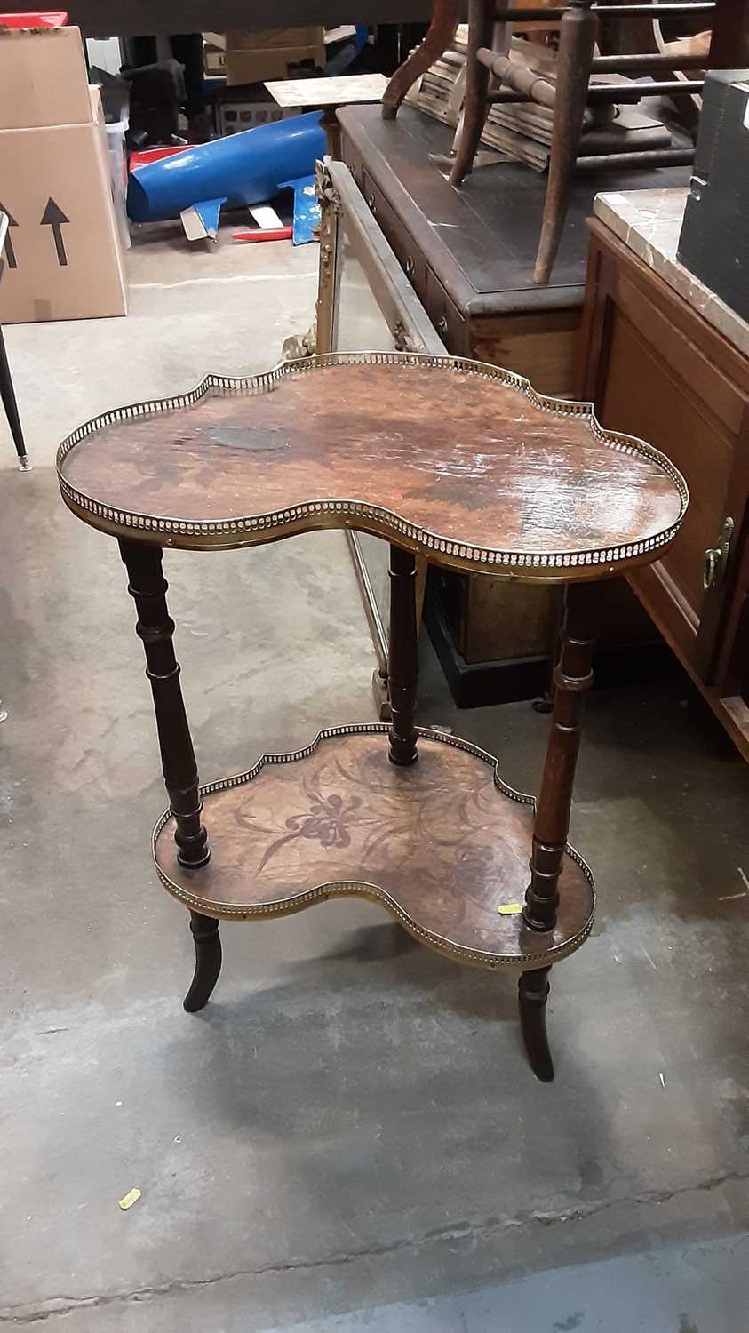 Lot 964 - Late 19th century gilt metal mounted two tier occasional table, 52cm wide, 75cm high