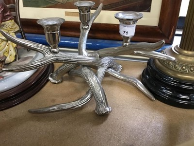 Lot 71 - Plated antler-style candelabra and framed picture of Royal rose labels