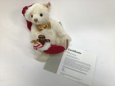Lot 1892 - Steiff Nutcracker 034480, 2013 Steiff Club Loyalty Bear 421327, Sweet Santsa 006562 and 2009 Stratford Bear 662959.  All boxed with certificates.