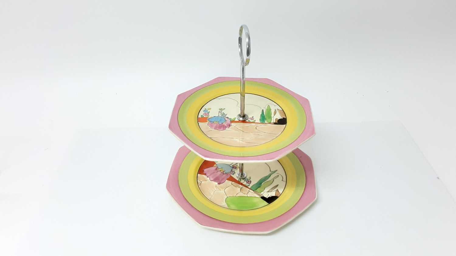 Lot 1141 - Clarice Cliff Bizarre range two-tier cake stand