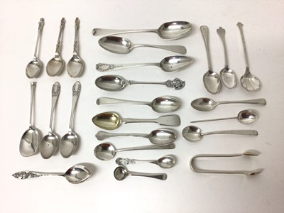 Lot 231 - Assorted 19th and 20th century silver tea and salt spoons, and a pair of sugar nips