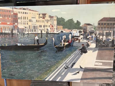Lot 92 - G Druce 1976, oil on board - Venice canal view and F Sanders 1969- oil on board, view of Milton House (2)