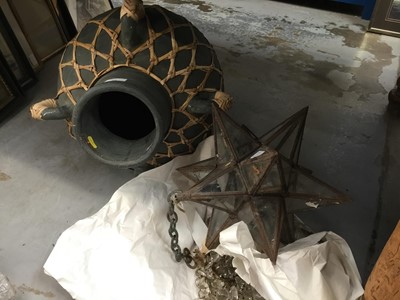 Lot 96 - Pottery Amphora vase, star-shaped light fitting and other light fitting