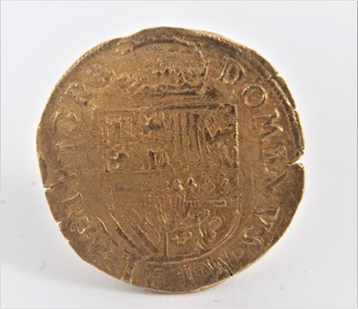 Lot 432 - Spanish Netherlands - A gold coin of Philip II (N.B. Wt. 3.5gms, Dia: 25mm) circa 1556-1598 with Obv: Legend D G Hisp. Rex. Hol. (N.B. Obv: Has been polished and is partially double struck, whilst...