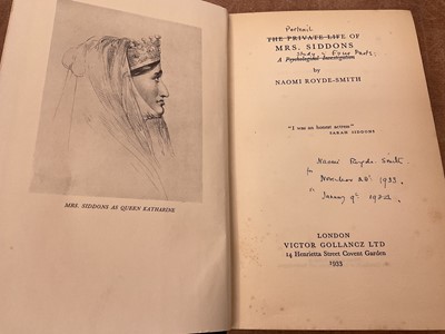 Lot 1728 - Naomi Royde-Smith - Private Life of Mrs Siddons, with letter and corrections by the Author