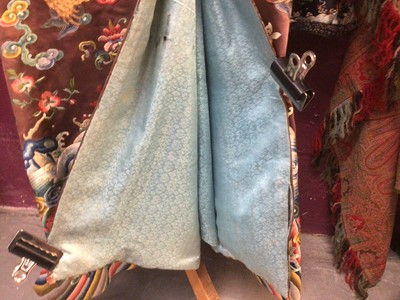 Lot 2057 - 19th Century Chinese embroidered brown silk robe with Horse Hoof cuffs, five Dragons and pale blue silk lining.