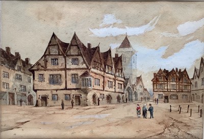 Lot 742 - Samuel Read (1815-1881) watercolour - 'Old Houses in Dinan' Brittany, signed, Ipswich exhibition 1883 label verso, 36cm x 25cm in glazed frame
