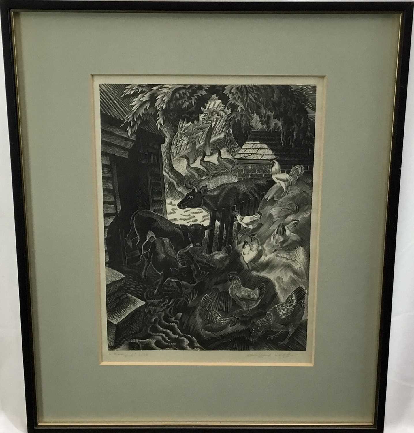 Lot 41 - Clifford Cyril Webb (1895-1972) two woodcut prints - ‘Farmyard’ 2/30, signed, and a study of cats both in glazed frames
