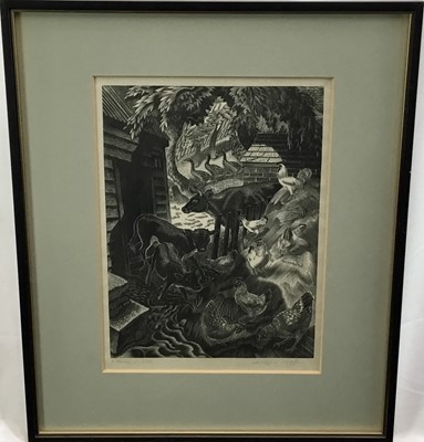 Lot 41 - Clifford Cyril Webb (1895-1972) two woodcut prints - ‘Farmyard’ 2/30, signed, and a study of cats both in glazed frames