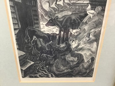Lot 41 - Clifford Cyril Webb (1895-1972) two woodcut prints - ‘Farmyard’ 2/30, signed, and a study of cats both in glazed frames