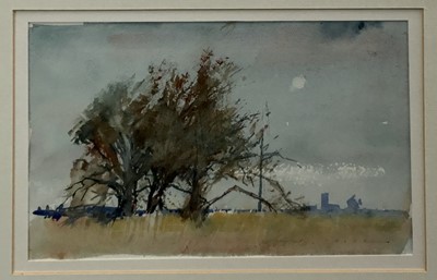 Lot 544 - British Contemporary watercolour - East Anglian landscape, signed 'Price', image 31cm x 19cm in glazed frame, 50cm x 40cm overall.
