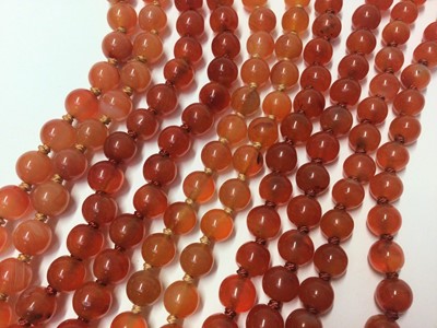 Lot 39 - Five Chinese carnelian polished bead necklaces