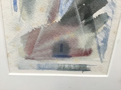 Lot 27 - Peter Partington, contemporary, watercolour - Pink and Green Abstract, signed, 12cm x 19cm in glazed frame