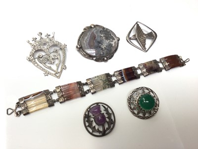 Lot 53 - Scottish agate panel bracelet and five Scottish silver brooches