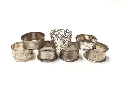 Lot 74 - Seven various silver napkin rings