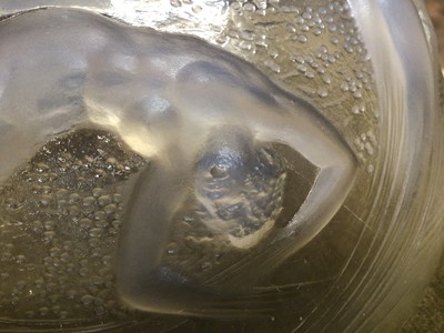 Lot 1002 - Rene Lalique Ondines pattern opalescent glass bowl, moulded with six nude female figures, signed, 20.5cm diameter