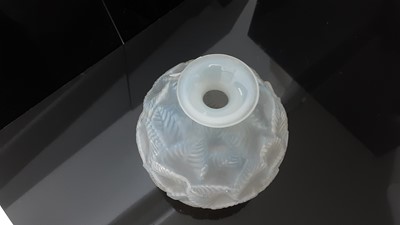 Lot 1003 - Rene Lalique Ormeaux pattern opalescent glass vase,  signed on base, 17cm high