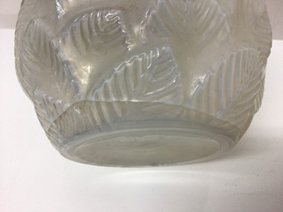 Lot 1003 - Rene Lalique Ormeaux pattern opalescent glass vase,  signed on base, 17cm high