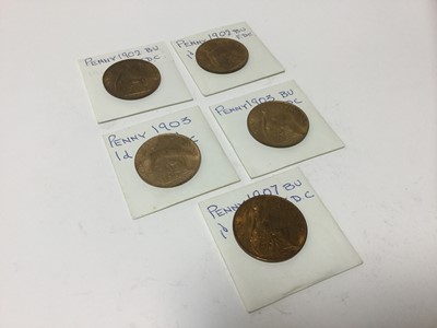 Lot 458 - G.B. - Mixed Edward VII bronze coinage to include Pennies 1902 x 2 UNC, 1903 x 2 UNC & 1907 UNC (5 coins)
