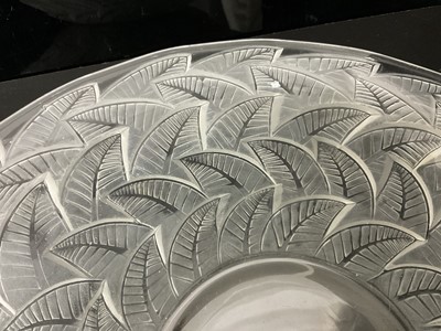 Lot 1010 - Rene Lalique glass bowl with moulded leaf decoration, signed on base, 31.5cm diameter