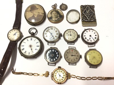 Lot 87 - Vintage 9ct rose gold wristwatch, group vintage silver cased wristwatches, silver cased fob watch