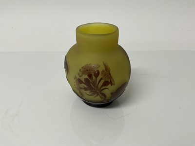 Lot 1026 - Emile Galle cameo glass vase with floral decoration, signed, 9.5cm high