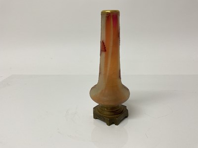 Lot 1030 - Cameo glass vase with thistle decoration on brass stand, unsigned, 14.5cm high