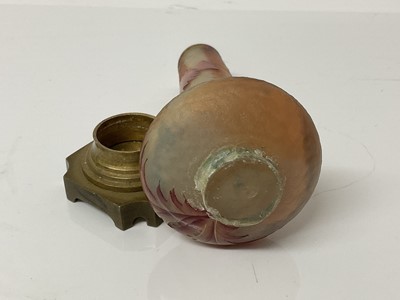 Lot 1030 - Cameo glass vase with thistle decoration on brass stand, unsigned, 14.5cm high