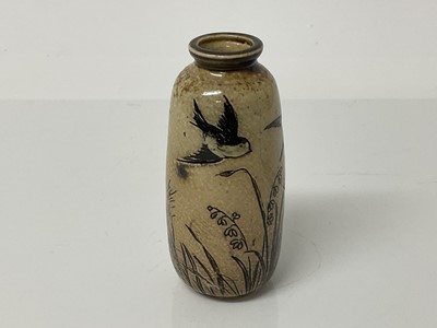 Lot 1048 - Rare Martin Brothers miniature stoneware vase decorated with four birds, impressed marks to base, 9.5cm high
