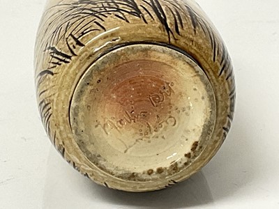 Lot 1048 - Rare Martin Brothers miniature stoneware vase decorated with four birds, impressed marks to base, 9.5cm high