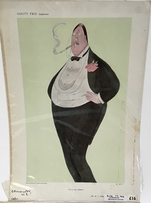 Lot 332 - Group of period Vanity Fair lithographic prints of notable figures (names beginning with 'G’) by Spy, Ape and others, all 18.5cm x 31cm, individually wrapped.