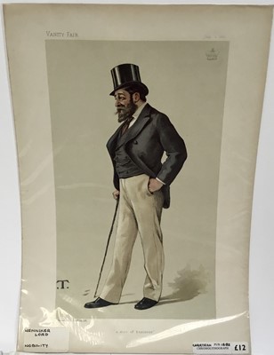 Lot 333 - Group of period Vanity Fair lithographic prints of notable figures (names beginning with 'H [a-e]’) by Spy, Ape and others, all 18.5cm x 31cm, individually wrapped.