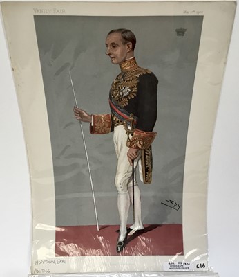 Lot 334 - Group of period Vanity Fair lithographic prints of notable figures (names beginning with 'H [i-u]') by Spy, Ape and others, all 18.5cm x 31cm, individually wrapped.