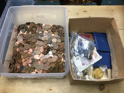 Lot 494 - World - Mixed coins and banknotes to include G.B. Henry VI Calais silver Groat (N.B. Holed at 5 o'clock) otherwise VG, Victoria silver commemorative medallion 'Diamond Jubilee' 1897 GVF (N.B. Small...