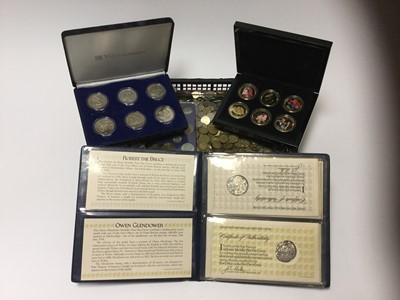 Lot 497 - World - Mixed coins and medallions to include Westminster Gibraltar cupro-nickel 'Peter Rabbit' six coin Crown set 1993, silver 'Great Britons' medallic first day covers x 4 1974, G.B. cupro-nickel...