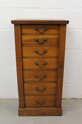Lot 1281 - Early 20th century oak wellington chest with label for Geo. D. Pooley Office furniture
