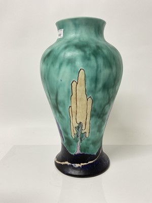 Lot 1103 - Extremely large 1930's Clarice Cliff vase decorated in the Inspiration Caprice pattern, 41cm high