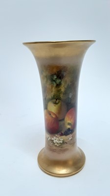 Lot 1284 - Worcester tapered vase decorated with fruit