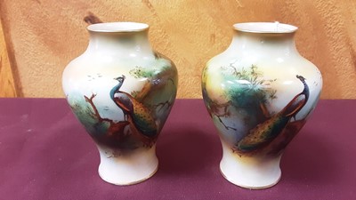 Lot 1308 - Pair of Worcester pheasants vases