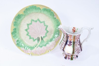 Lot 256 - Wedgwood creamware leaf moulded plate, circa 1800, and a lustre jug