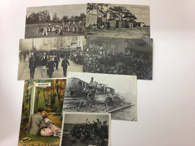Lot 1427 - Postcards in large album including  1912 Colchester High Street Parade, 1910 Saffron Walden Elections, Animated Street Scenes plus Suffragettes Cat 1908, Social History, Greetings, Comic, early car...