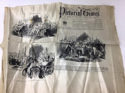 Lot 1437 - Selection of silk items including 1845 Pictorial Times, Silk Notaries  cigarette cards by Godfrey Phillips, two Royal silk and some WW1 embroidered postcards.
